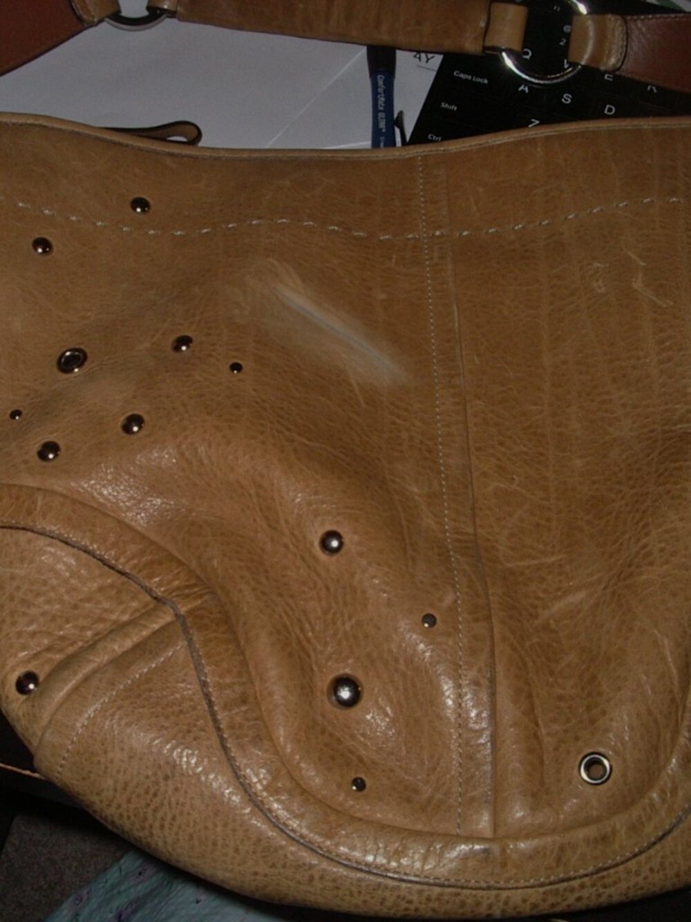 VINTAGE COACH TAN DISTRESSED LEATHER NICKEL STUDS BRAIDED ADJUSTABLE STRAP
